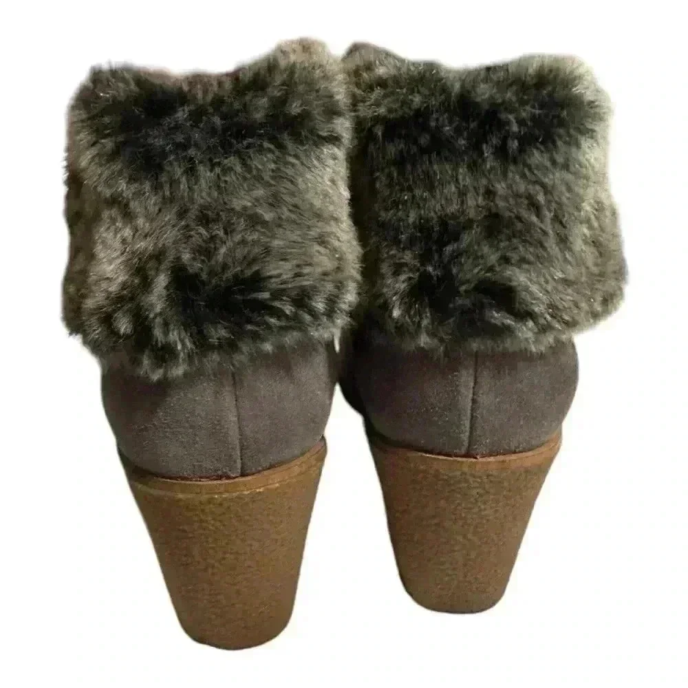 Cole Haan Coralie Waterproof Gray Suede Wedge Faux Fur Bootie Women’s 9